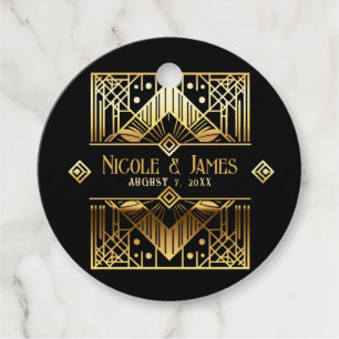 Black & Gold Art Deco Hochzeit Geschenkanhänger