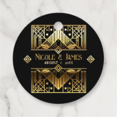 Black & Gold Art Deco Hochzeit Geschenkanhänger (Rückseite)