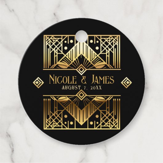 Black & Gold Art Deco Hochzeit Geschenkanhänger (Vorderseite)