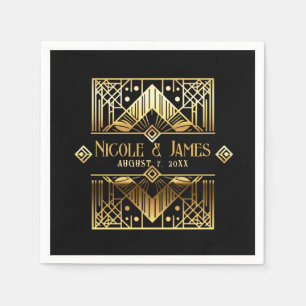 Black & Gold Art Deco Hochzeit Serviette