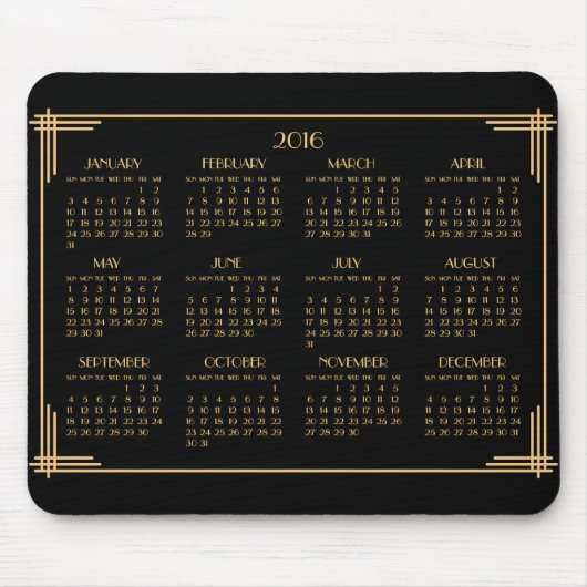 Black Gold Art Deco Kalender 2016 Mouse Pad Mousepad (Vorne)