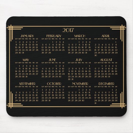Black Gold Art Deco Kalender 2017 Mouse Pad Mousepad (Vorne)