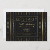 Black & Gold Art Deco Party Geburtstag Einladung (Vorderseite)