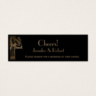 Black Gold Art Deco Pfau Hochzeitsgetränke Tickets