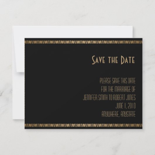 Black Gold Art Deco Pfauenhochzeit speichern Datum Save The Date (Vorderseite)
