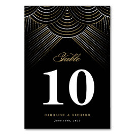Black Gold Art Deco String Lights Table Card Tischnummer