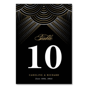 Black Gold Art Deco String Lights Table Card Tischnummer