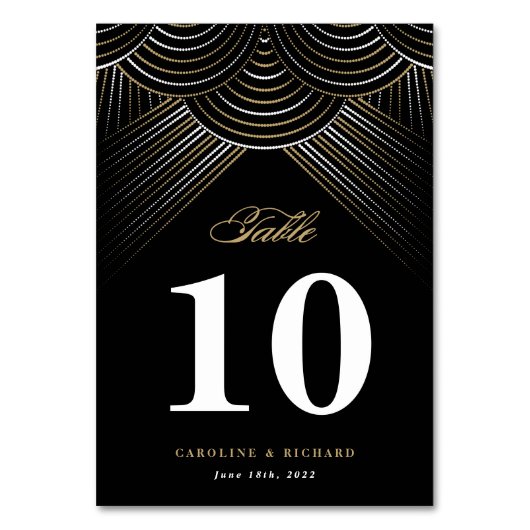 Black Gold Art Deco String Lights Table Card Tischnummer (Rückseite)