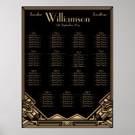 Black Gold Art Deco Style Hochzeitsdiagramm Poster