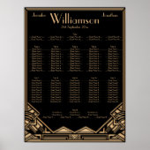 Black Gold Art Deco Style Hochzeitsdiagramm Poster (Vorne)