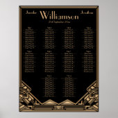 Black Gold Art Deco Style Hochzeitsdiagramm Poster (Vorne)