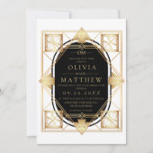 Black & Gold Art Deco Wedding Invitation  Einladung (Vorderseite)