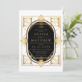 Black & Gold Art Deco Wedding Invitation Einladung