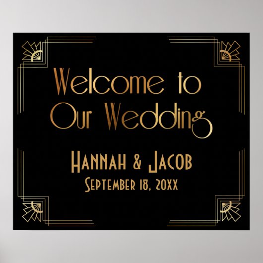 Black Gold Art Deco Willkommen auf unserem Hochzei Poster (Vorne)