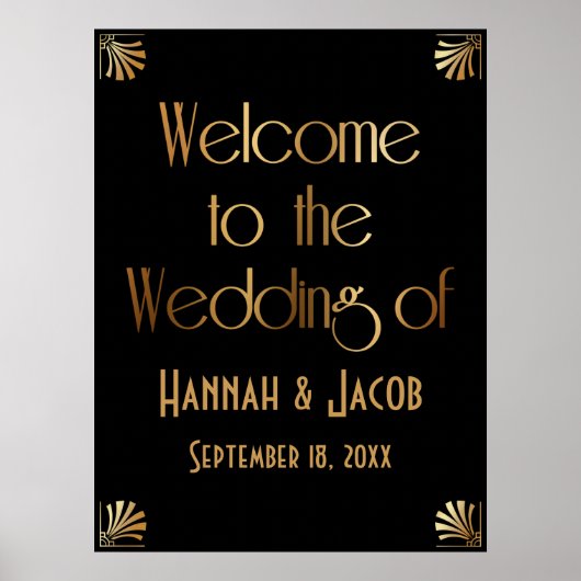 Black Gold Art Deco Willkommen bei der Hochzeit de Poster (Vorne)