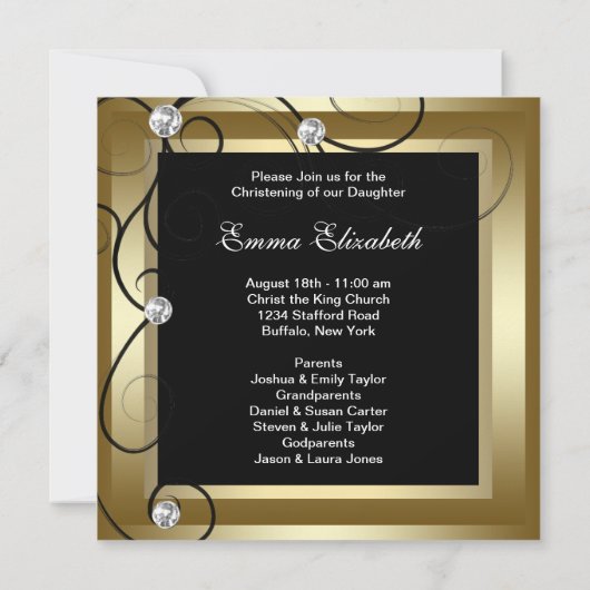Black Gold Baby Boy Girl Foto Christening Einladung (Rückseite)