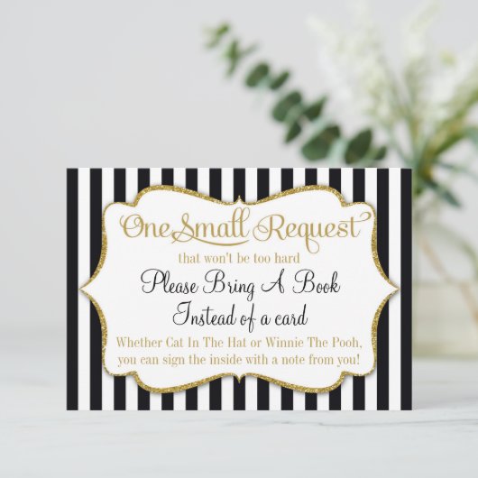 Black Gold Baby Shower Book Card Bringen Sie einen Begleitkarte (Stehend Vorderseite)