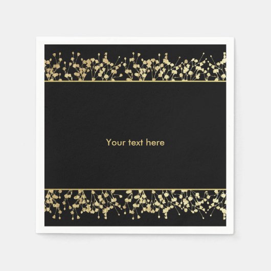 Black & Gold Babys Breath Wedding Napkins Serviette (Vorderseite)