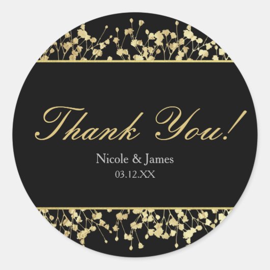 Black & Gold Babys Breath Wedding Stickers (Vorderseite)
