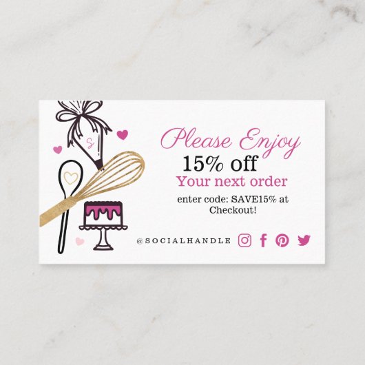 Black & Gold Baking & Cooking Utensil Vielen Dank Visitenkarte (Rückseite)