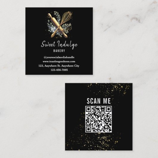Black Gold Baking Utensil Square Bäckerei Quadratische Visitenkarte (Vorne/Hinten)