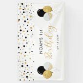 Black & Gold Ballon 1. Kindergeburtstag Banner (Vertikal)