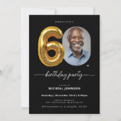 Black Gold Ballon 60. Geburtstag Einladung (Vorderseite)