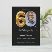 Black Gold Ballon 60. Geburtstag Einladung (Stehend Vorderseite)
