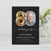 Black Gold Ballon 80. Geburtstag Einladung (Stehend Vorderseite)