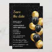 Black Gold Ballon Elegant 30. Save the Date Einladung (Vorne/Hinten)
