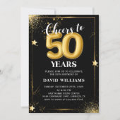 Black Gold Ballons 50. Geburtstagsparty Einladung (Vorderseite)