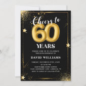 Black Gold Ballons 60. Geburtstagsparty Einladung (Vorderseite)