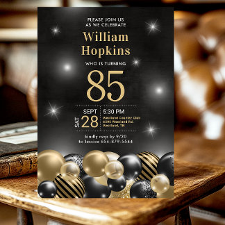 Black Gold Ballons der 85. Geburtstagsparty Einladung