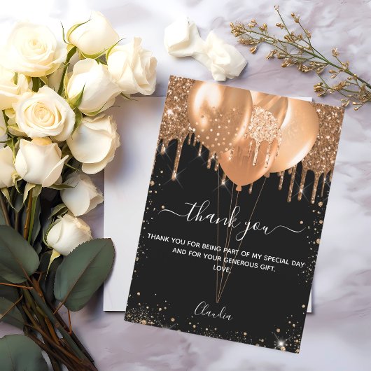 Black Gold Ballons zum Geburtstag Dankeschön Karte