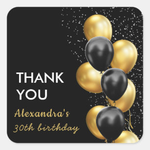 Black Gold Balloon Chic Danke Quadratischer Aufkleber