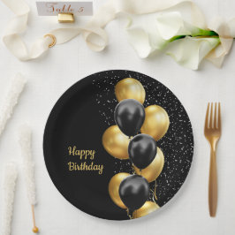Black Gold Balloon Chic Pappteller