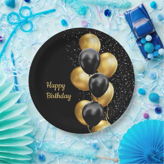 Black Gold Balloon Chic Pappteller (Party)
