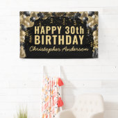 Black Gold Balloon Confetti Happy Birthday Party Banner (Insitu)