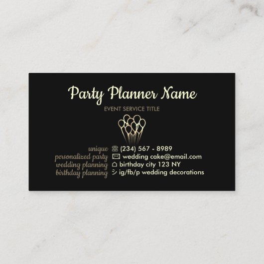 Black Gold Balloon Event Party Plane Visitenkarte (Rückseite)