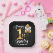 Black Gold Balloons 1st Birthday Paper Plate Pappteller (Party)