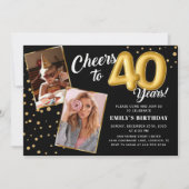 Black Gold Balloons 40. Geburtstag Foto Einladung (Vorderseite)