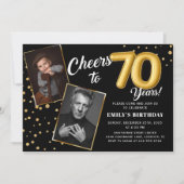 Black Gold Balloons 70. Geburtstag Foto Einladung (Vorderseite)