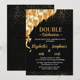 Black Gold Balloons Glitzer Duale Geburtstagsoiree Einladung