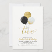 Black & Gold Balloons Junge 2. Geburtstag Party Einladung (Vorderseite)