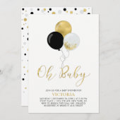 Black & Gold Balloons | Oh Baby Boy Baby Dusche Einladung (Vorne/Hinten)