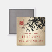 Black & Gold Bamboo Verlasse Save the Date Chinesi Magnet (Vorderseite/Rückseite)