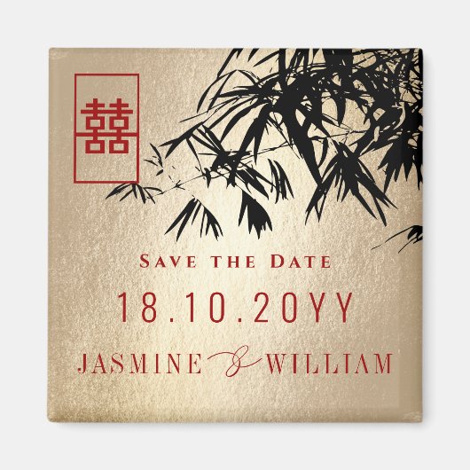 Black & Gold Bamboo Verlasse Save the Date Chinesi Magnet (Vorne)
