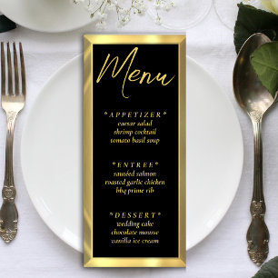 Black & Gold Bar Elegante Hochzeit Empfang Menükarte