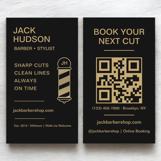 Black Gold Barbershop Barber Haircut QR Code Visitenkarte