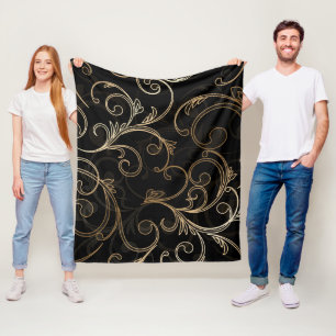 Black Gold Baroque Fleece Blanket